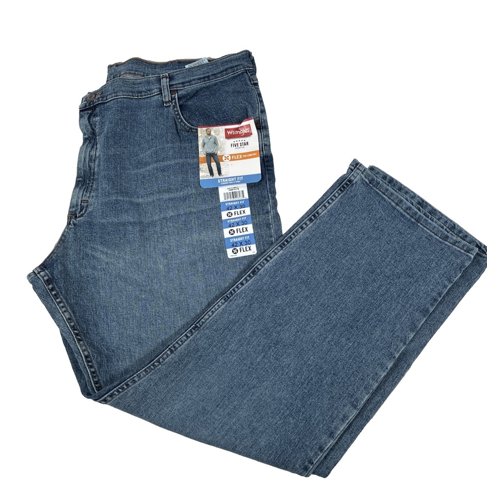 Wrangler Jeans NWT Mens 42X30 Blue Denim Straight Leg Flex For Comfort New